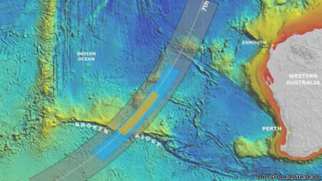Phần màu vàng là địa điểm mới để tập trung tìm kiếm MH370