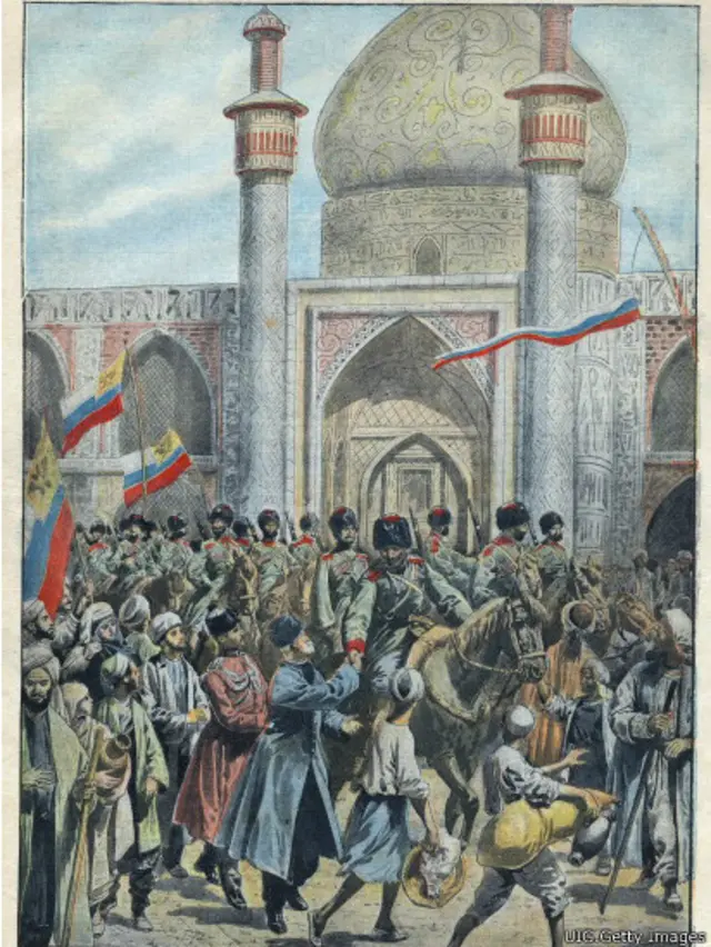 نیروهای روس در اصفهان، طرحی که در نشریه لوپتی فرانسه در ۱۹۱۶ منتشر شد