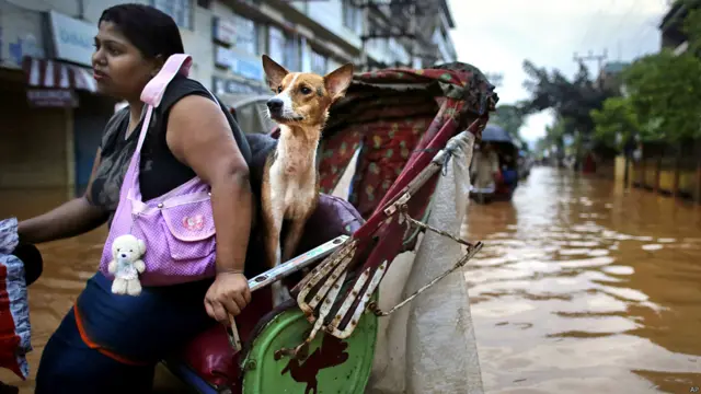 असम, बाढ़ प्रभावित इलाक़े, सुरक्षित इलाक़ो की तरफ़ जाते लोग