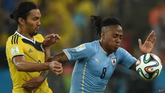 Colombia vẫn phòng thủ chặt chẽ trước sức ép gia tăng cuối hiệp hai của Uruguay.