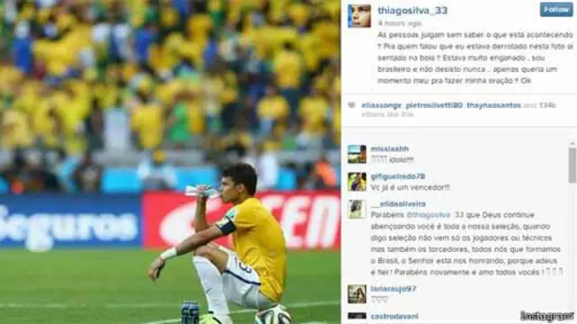 Reprodução do Instagram do zagueiro Thiago Silva
