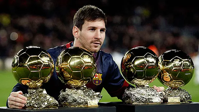 Messi y sus cuatro Balones de Oro (Foto: EFE)