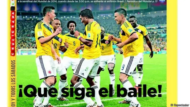 No diário 'El Espectador', colombianos mostram dancinha característica sob a manchete 'Que siga o baile'