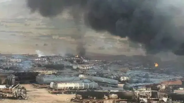 طالبانو ادعا کړې چې دغه ټانکر د دوی د برید پایله کې سوځېدلي