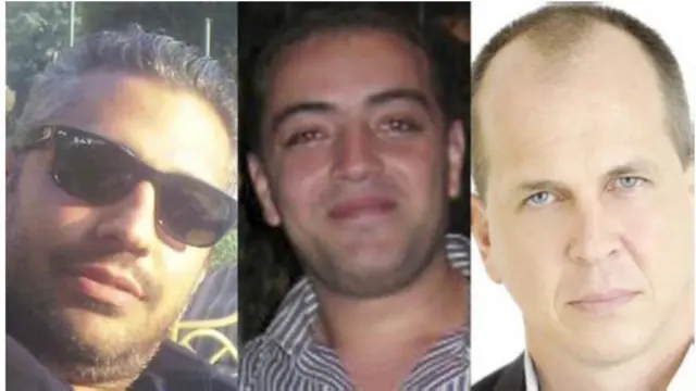 خبرنگاران زندانی الجزیره، از راست: پیتر گرسته، باهر محمد و محمود فهمی