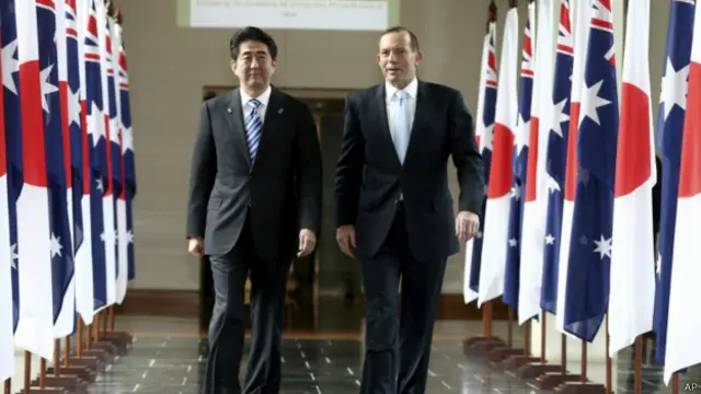 日本首相安倍与澳大利亚总理阿博特（08/07/2014）