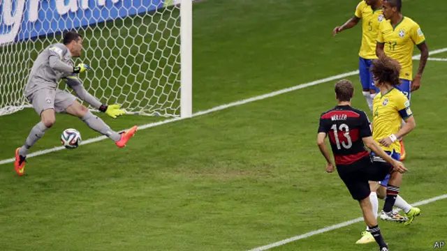Thomas Muller marcando gol contra o Brasil