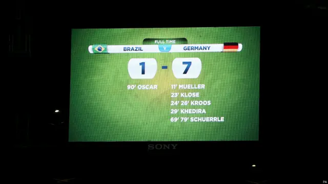 El marcador del Mineirao, escenario de la mayor humillación del fútbol brasileño.