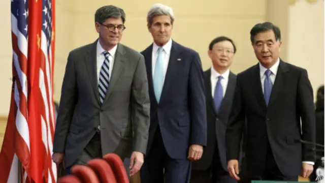 雅各布·盧、克里、楊潔篪和汪洋共同面見記者