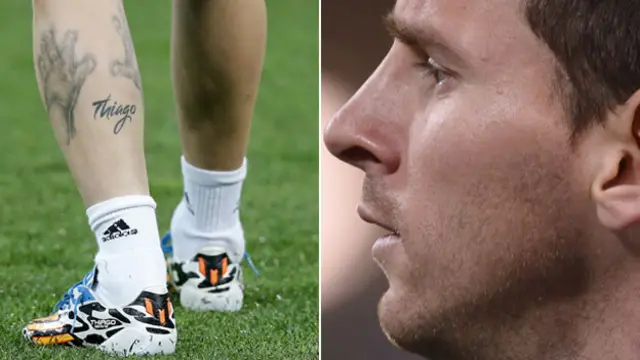 Messi fez a homenagem ao filho, Thiago, na perna