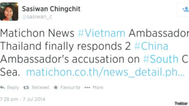 Bài báo của ĐS Nguyễn Tất Thành được mạng Twitter ở Thái Lan gửi đi tiếp