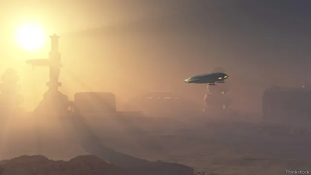 Пыльная буря вокруг поселения на Марсе