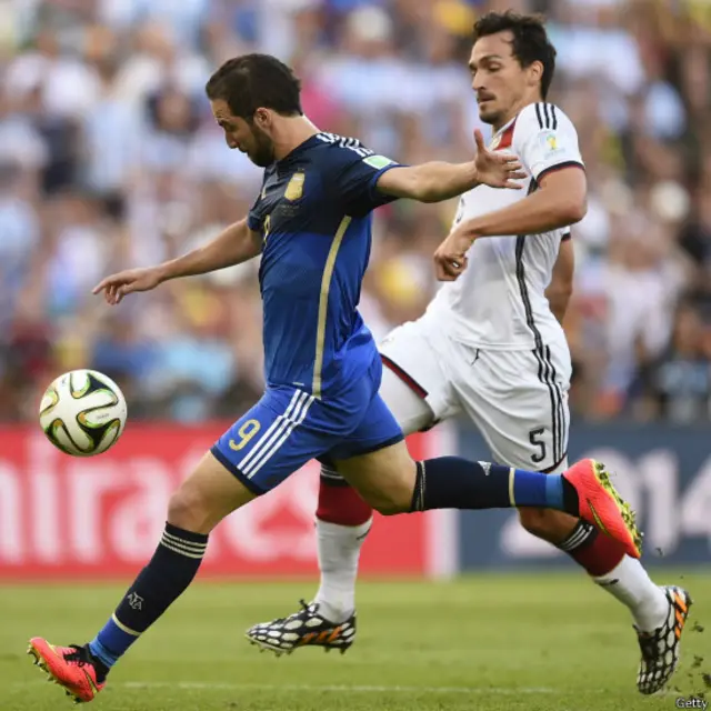 پہلے ہاف کے 20ویں منٹ میں ارجنٹائن کے ایگوائین نے گول کرنے کا سنہری موقع ضائع کیا۔