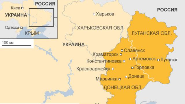 Карта восточной Украины