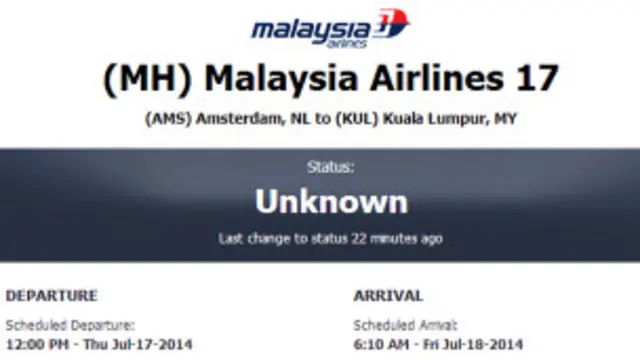 Hãng Malaysia Airlines đã ra thông cáo về việc 'mất liên lạc' với MH17