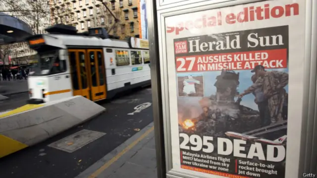 澳大利亚媒体在头版头条报道马航MH17客机坠毁（18/07/2014）