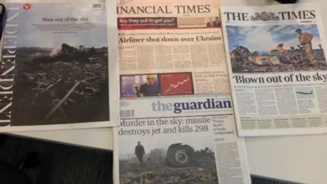 周五（7月18日），馬航事件佔據了英國媒體的頭條。