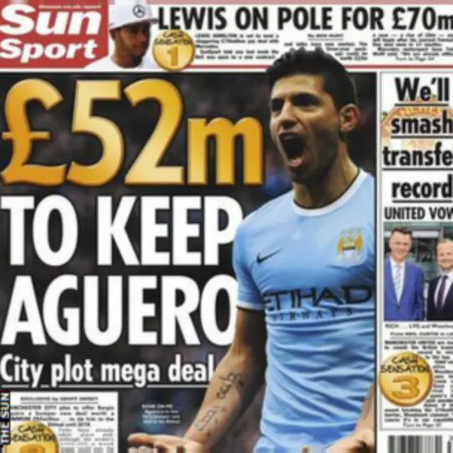 《太陽報》稱曼城高薪留住阿圭羅
