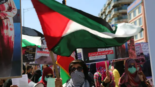 تظاهرکنندگان با حمل پرچم فلسطین علیه دولت اسراییل شعار می‌دادند. آنها سیاست آمریکا و اسراییل را در برابر مردم فلسطین محکوم کردند. 