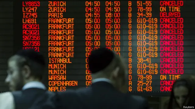 تابلوی پروازهای ورودی به فرودگاه بن گوریون در تل آویو