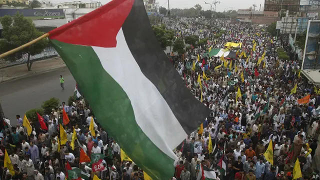 Manifestación propalestina en Karachi, Pakistán