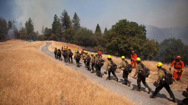 Bomberos avanzan para combatir las llamas del "Incendio de Arena". REUTERS