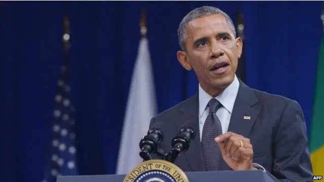 Barack Obama saat berbicara kepada pemimpin Uni Eropa, Senin (29/07).