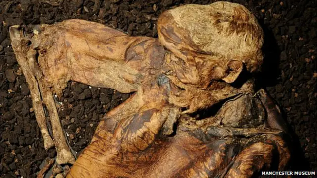 Kondisi mayat bersuai 2.000 tahun ini masih utuh karena terendam dalam rawa-rawa gambut.