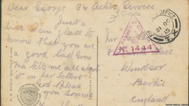 प्रथम विश्व युद्ध के दौरान का एक पोस्ट कार्ड