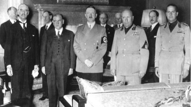 二战前夕英国当时的首相张伯伦同希特勒会谈