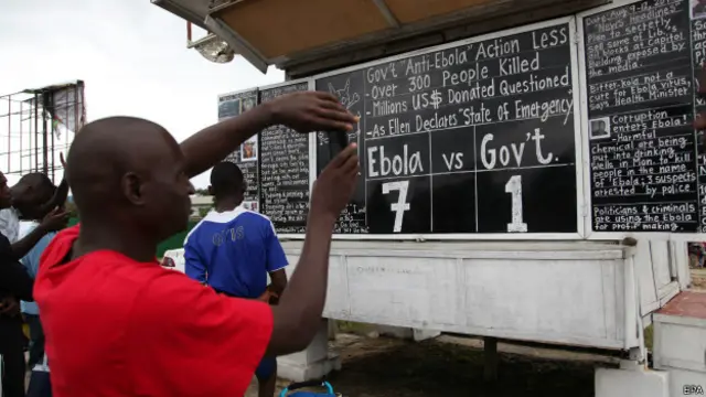 Quadro mostra ebola vencendo do governo por 7 a 1. Credito: EPA
