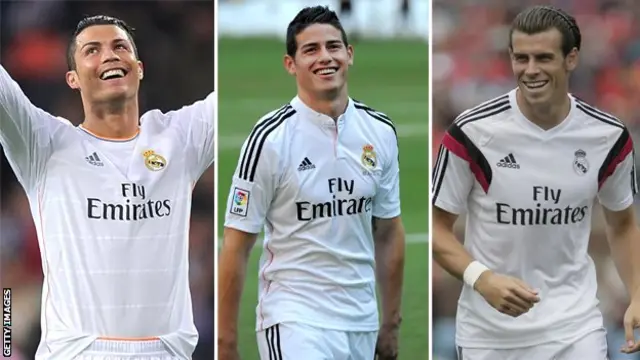 Ronaldo, James y Bale, las estrellas en el ataque del Real Madrid.