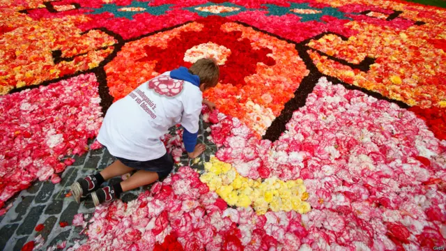 بیلجیئم کے 120 رضاکار مالیوں نے اس قالین کو 7 گھنٹے میں مکمل کیا۔ 