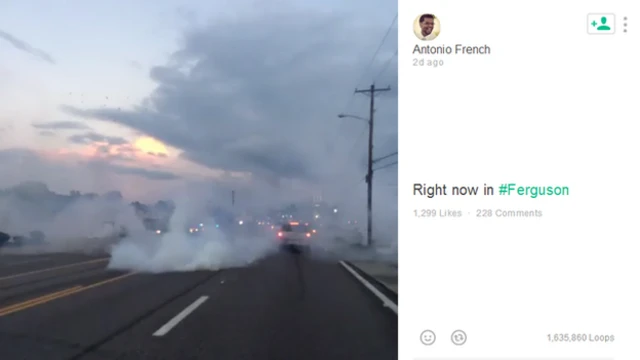 آنتونیو فرنچ، عضو شورای شهر آلدرمن، اعتراضات منطقه فرگوسن را در شبکه اجتماعی Vine مستند کرده 
