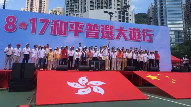 “反占中大联盟”成员在维多利亚公园发言（BBC中文网图片17/8/2014）