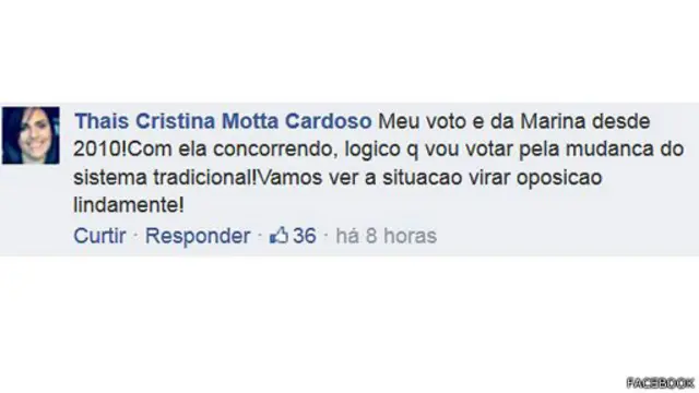 Pelo Facebook, Thais foi uma das que disse acreditar que Marina representa uma ruptura