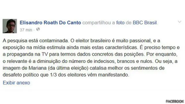 Alguns internautas, como Elisandro Roath, acreditam que Marina se beneficia da suposta passionalidade do brasileiro