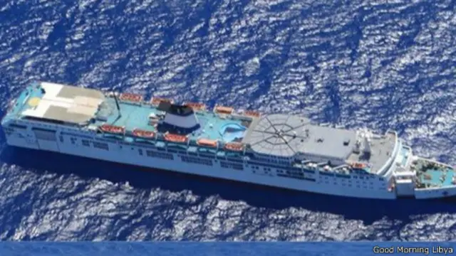 گُڈ ماننگ لیبیا نامی ٹوئٹر اکاؤنٹ پر شائع کی جانے والی تصویر جس میں یہ بحری جہاز دکھایا گیا ہے