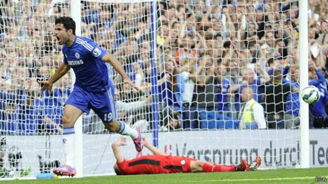 كوستا يحتفل بهدفه الثاني مع تشيلسي في الدوري الانجليزي