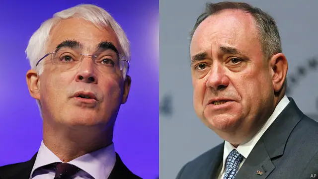 علیحدگی کے حامی اور مخالف نقطۂ ہائے نظر کے نمائندے ایلسٹر ڈارلنگ اور ایلکس سالمنڈ