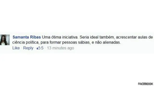 Alguns internautas, como Samanta Ribas aplaudem a iniciativa da escola de São Paulo