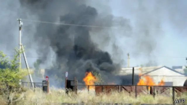 Горящая постройка в Новоазовске