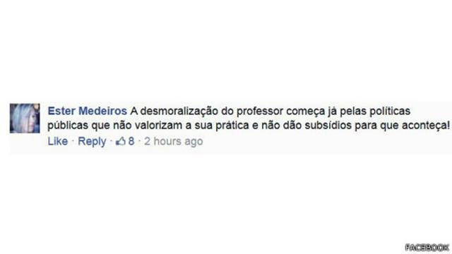 Pelo Facebook, leitora comenta que Brasil peca por falta de políticas públicas que contemplem a educação
