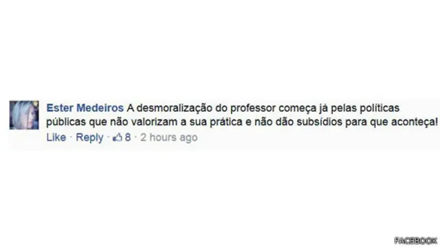 Pelo Facebook, leitora comenta que Brasil peca por falta de políticas públicas que contemplem a educação