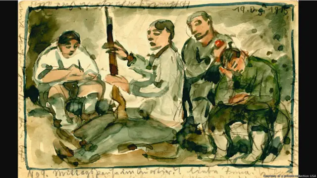 Exposição mostra desenhos inéditos da Primeira Guerra enviados em postais