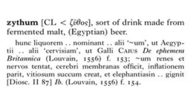 La última entrada, "zythum".