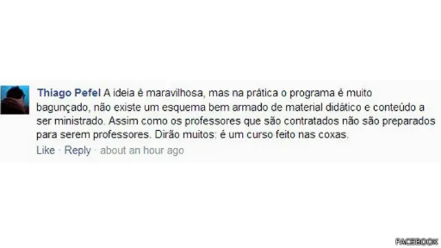 ...como também fortes críticas, feito essa, feita por Thiago Pefel