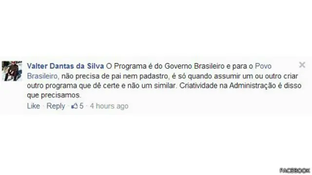 Pelo Facebook, Valter Dantas da Silvia disse que a paternidade do projeto não é algo fundamental