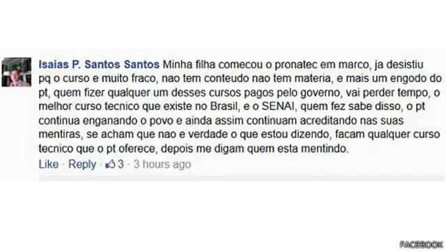Para Isaias, as falhas do ensino técnico se devem ao governo...
