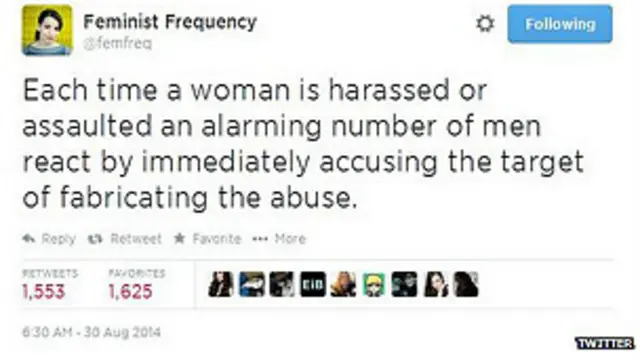 Captura de pantalla de la cuenta de Twitter de Anita Sarkeesian.